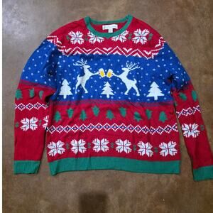 Jolly Sweaters Funny Ugly Christmas Sweater Mens XL Reindeer Roasting Beer Mugs